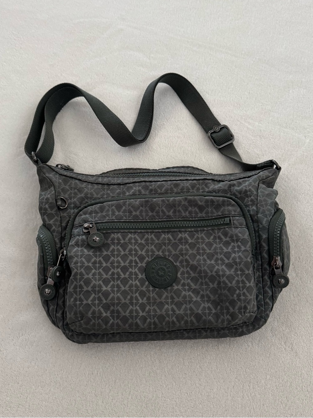 Kipling Gabbie Small Green Geometric Printed Crossbody Nylon Shoulder Bag